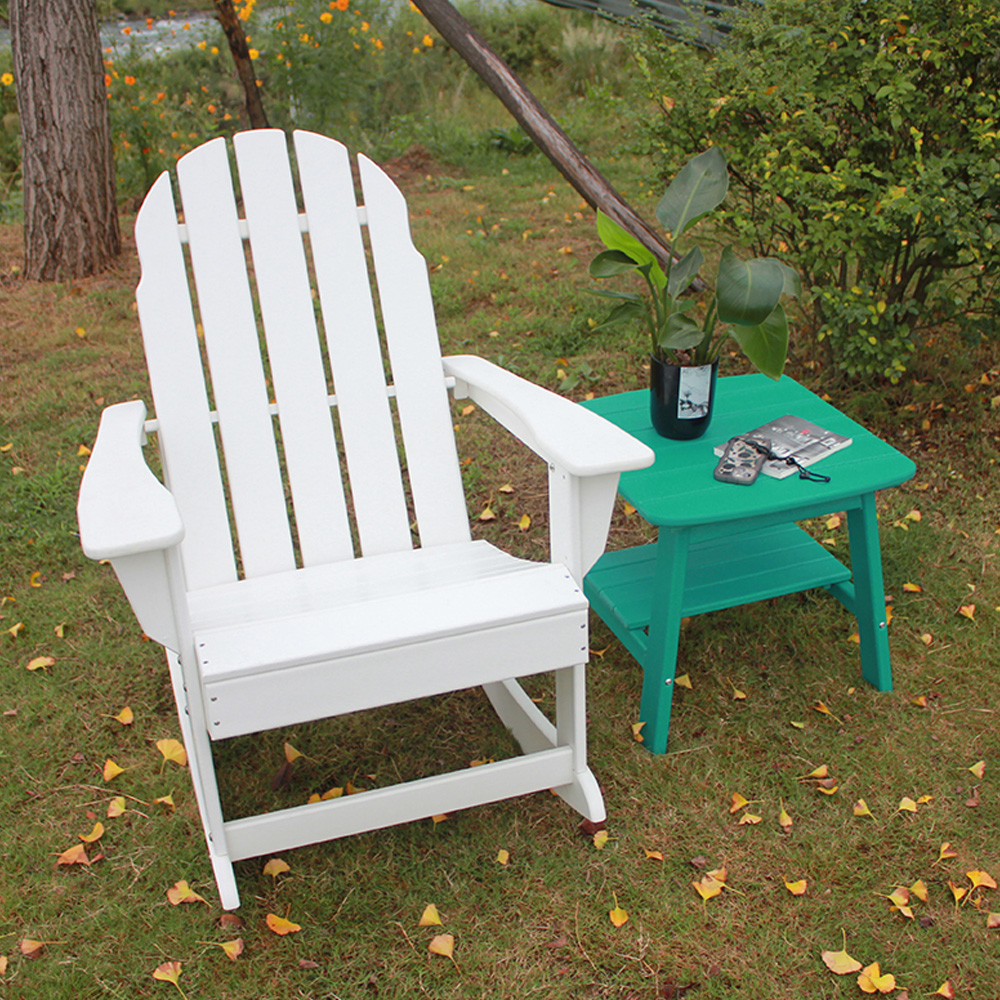 TTM001 HDPE 2-Ply Shelf Pull-Out Patio Outdoor Adirondack Rocking Chair With Set Side Table