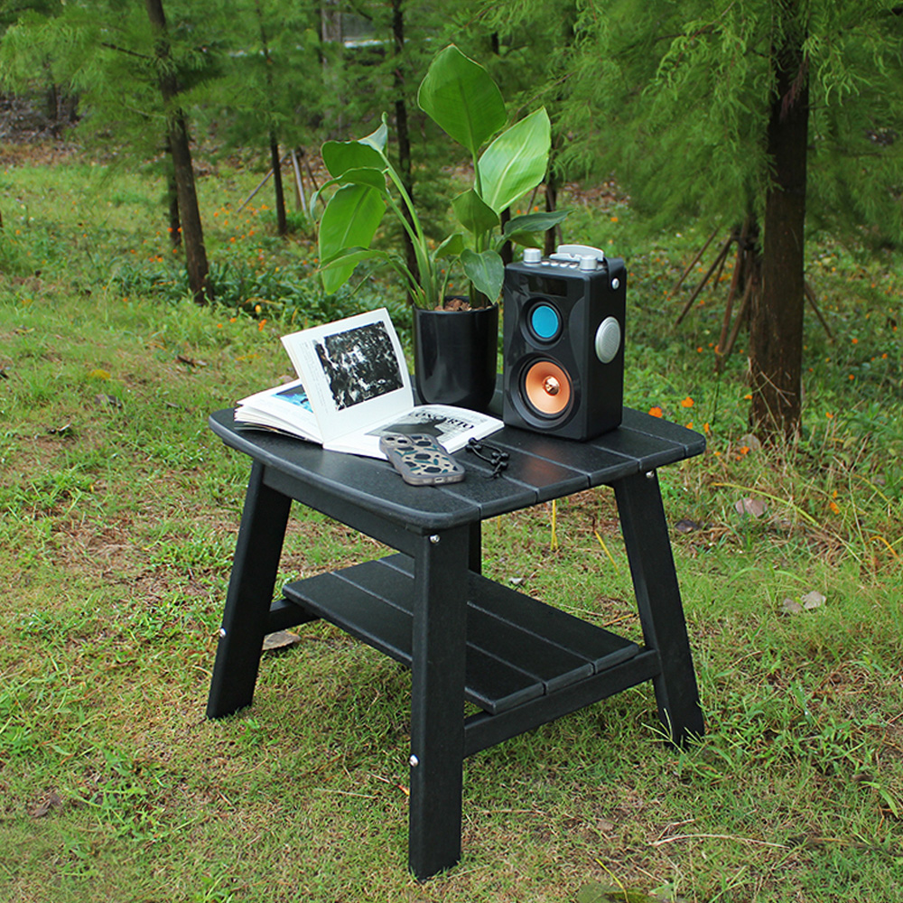 Black TTM001 Outdoor HDPE Adirondack Matching Side Table - Patio Garden Shelf Side Table